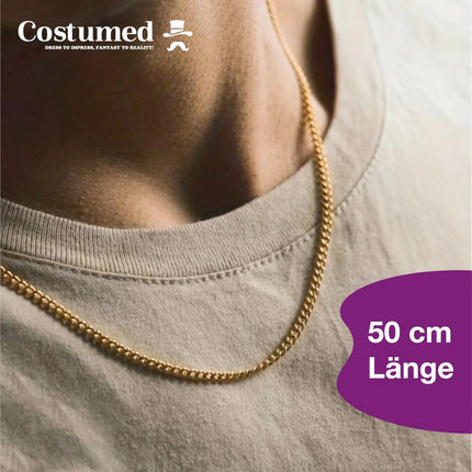 Goldkette 80er 90er Jahre Panzerkette ca. 50 cm Goldkettchen wie Rapper Gangster Fokuhila Accessoires für Fasching Karneval