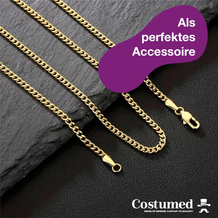 Goldkette 80er 90er Jahre Panzerkette ca. 50 cm Goldkettchen wie Rapper Gangster Fokuhila Accessoires für Fasching Karneval
