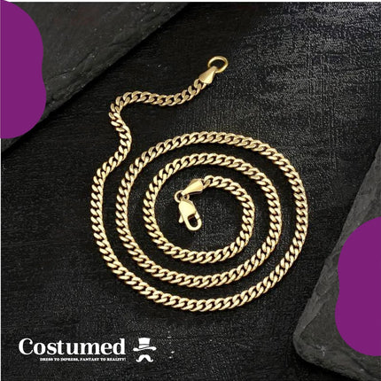 Goldkette 80er 90er Jahre Panzerkette ca. 50 cm Goldkettchen wie Rapper Gangster Fokuhila Accessoires für Fasching Karneval