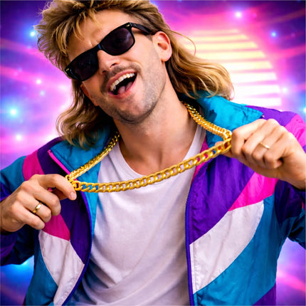 Goldkette Panzerkette ca. 50 cm – Goldkettchen 80er 90er Jahre wie Rapper Gangster Vokuhila – Accessoires für Fasching Karneval