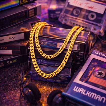 Goldkette Panzerkette ca. 50 cm – Goldkettchen 80er 90er Jahre wie Rapper Gangster Vokuhila – Accessoires für Fasching Karneval