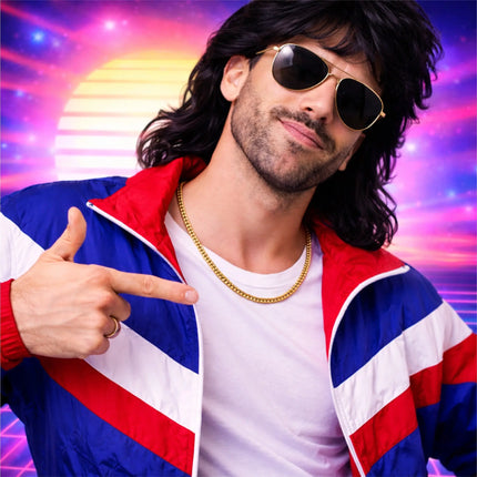 Goldkette Panzerkette ca. 50 cm – Goldkettchen wie Rapper Gangster Vokuhila – Accessoires 80er 90er Jahre für Fasching Karneval