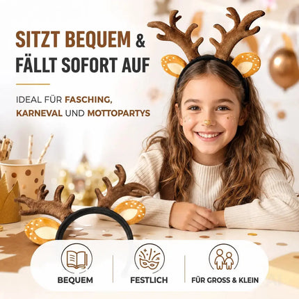 Haarreif Kopfhut Rentier Reh Geweih – Fasching & Karneval für Erwachsene & Kinder – Detailansicht 4