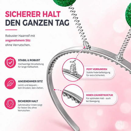 Haarreif Kopfhut mit Schmetterling Bommel Wackel Alien Fühler – Fasching & Karneval für Erwachsene & Kinder – Fastnachtskostüme (Grün)