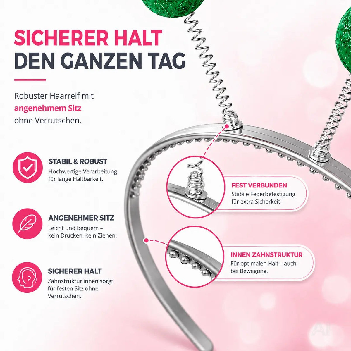 Haarreif Kopfhut mit Schmetterling Bommel Wackel Alien Fühler – Fasching & Karneval – Detailansicht 3