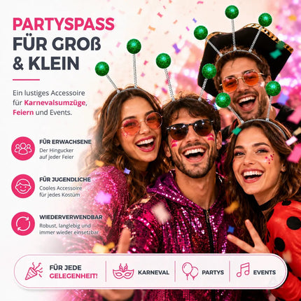 Haarreif Kopfhut mit Schmetterling Bommel Wackel Alien Fühler – Fasching & Karneval für Erwachsene & Kinder – Fastnachtskostüme (Grün)