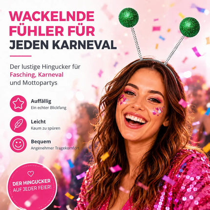 Haarreif Kopfhut mit Schmetterling Bommel Wackel Alien Fühler – Fasching & Karneval für Erwachsene & Kinder – Fastnachtskostüme (Grün)