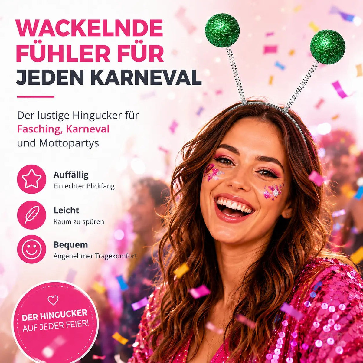 Haarreif Kopfhut mit Schmetterling Bommel Wackel Alien Fühler – Fasching & Karneval – Detailansicht 6
