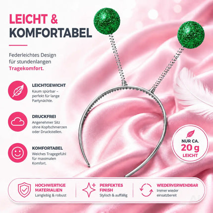 Haarreif Kopfhut mit Schmetterling Bommel Wackel Alien Fühler – Fasching & Karneval für Erwachsene & Kinder – Fastnachtskostüme (Grün)