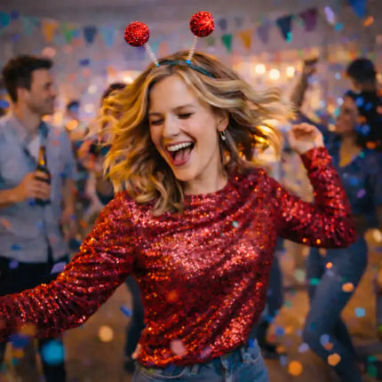Haarreif mit Bommel – Lustiges Faschings-Accessoire für Karneval & Mottopartys (Rot)