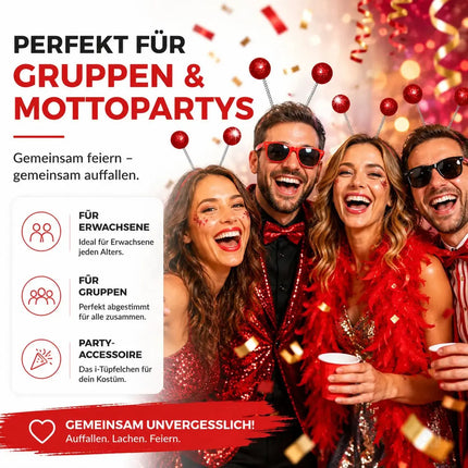 Haarreif Kopfhut mit Schmetterling Bommel Wackel Alien Fühler – Fasching & Karneval für Erwachsene & Kinder – Fastnachtskostüme (Rot)