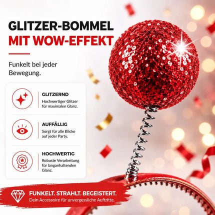 Haarreif Kopfhut mit Schmetterling Bommel Wackel Alien Fühler – Fasching & Karneval für Erwachsene & Kinder – Fastnachtskostüme (Rot)