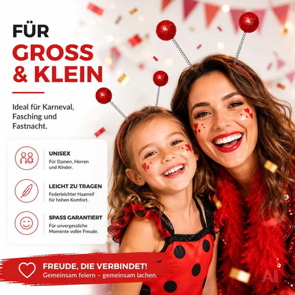 Haarreif Kopfhut mit Schmetterling Bommel Wackel Alien Fühler – Fasching & Karneval für Erwachsene & Kinder – Fastnachtskostüme (Rot)