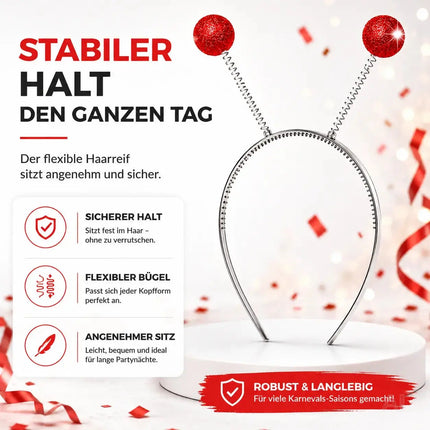 Haarreif Kopfhut mit Schmetterling Bommel Wackel Alien Fühler – Fasching & Karneval für Erwachsene & Kinder – Fastnachtskostüme (Rot)