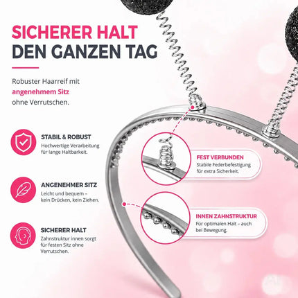Haarreif Kopfhut mit Schmetterling Bommel Wackel Alien Fühler – Fasching & Karneval für Erwachsene & Kinder – Fastnachtskostüme (Schwarz)