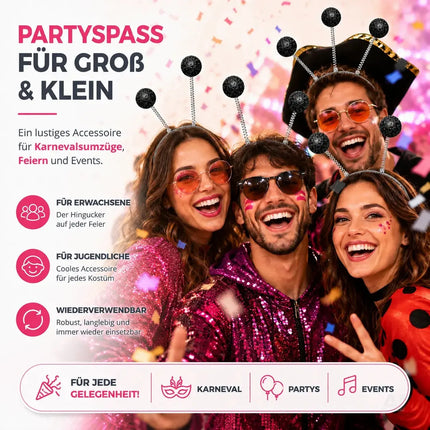 Haarreif Kopfhut mit Schmetterling Bommel Wackel Alien Fühler – Fasching & Karneval für Erwachsene & Kinder – Fastnachtskostüme (Schwarz)