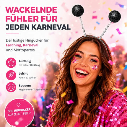 Haarreif Kopfhut mit Schmetterling Bommel Wackel Alien Fühler – Fasching & Karneval für Erwachsene & Kinder – Fastnachtskostüme (Schwarz)