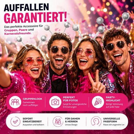 Haarreif Kopfhut mit Schmetterling Bommel Wackel Alien Fühler – Fasching & Karneval – Detailansicht 2