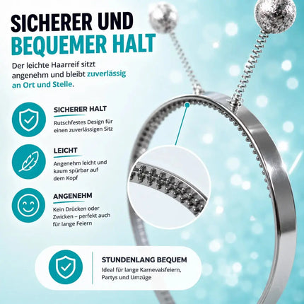 Haarreif Kopfhut mit Schmetterling Bommel Wackel Alien Fühler – Fasching & Karneval – Detailansicht 3