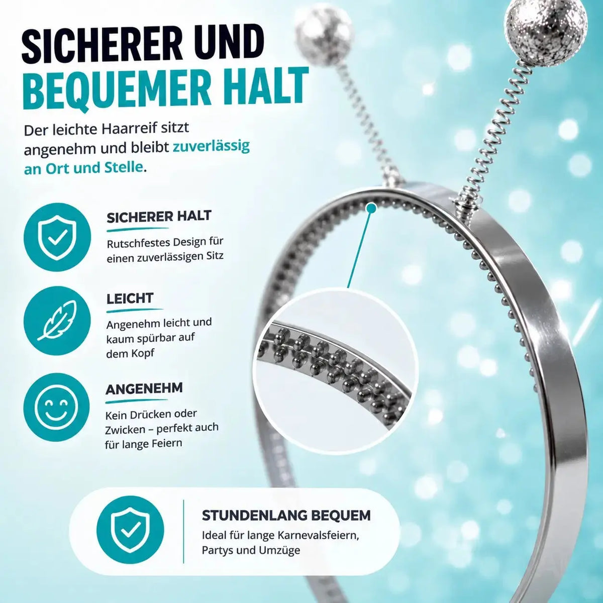 Haarreif Kopfhut mit Schmetterling Bommel Wackel Alien Fühler – Fasching & Karneval – Detailansicht 3