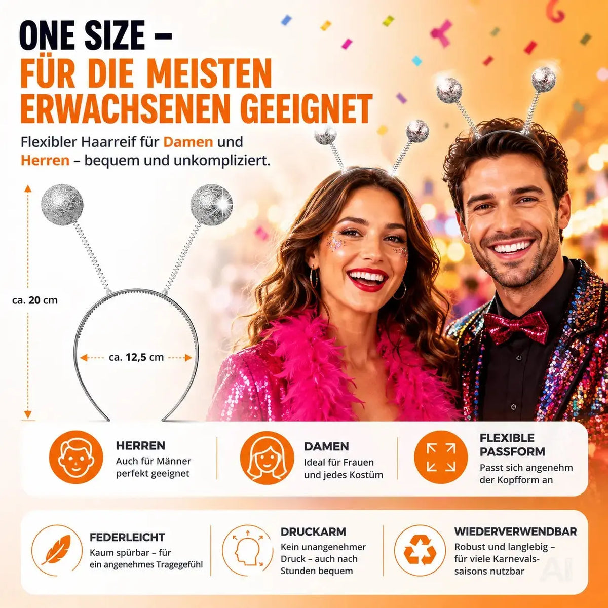 Haarreif Kopfhut mit Schmetterling Bommel Wackel Alien Fühler – Fasching & Karneval – Detailansicht 6