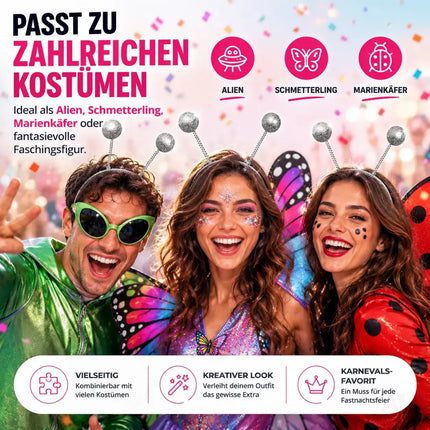 Haarreif Kopfhut mit Schmetterling Bommel Wackel Alien Fühler – Fasching & Karneval – Detailansicht 8