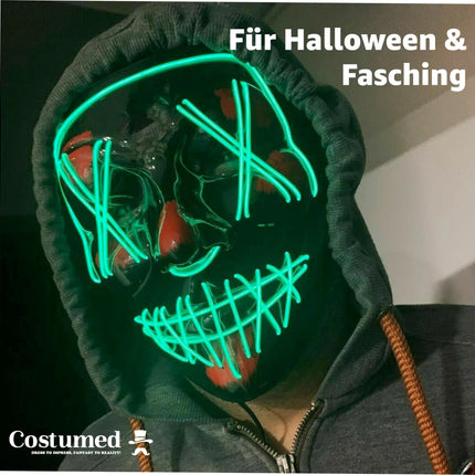 Halloween Maske Purge LED - Kostümmaske steuerbar für Halloween, Fasching & Karneval
