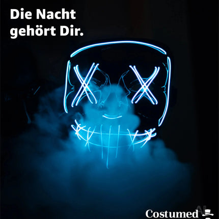Halloween Maske Purge LED blau - Kostümmaske steuerbar für Halloween, Fasching & Karneval – Detailansicht 3