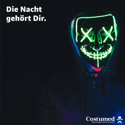 Halloween Maske Purge LED grün - Kostümmaske steuerbar für Halloween, Fasching & Karneval als Kostüm & Verleidung für Herren & Damen - TK Gruppe® Offizieller Onlineshop