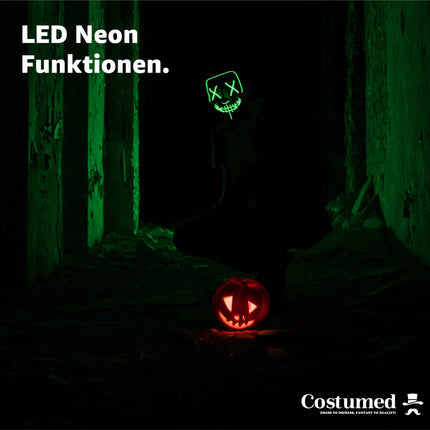 Halloween Maske Purge LED grün - Kostümmaske steuerbar für Halloween, Fasching & Karneval als Kostüm & Verleidung für Herren & Damen - TK Gruppe® Offizieller Onlineshop