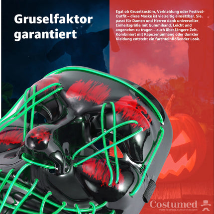 Halloween Maske Purge LED grün - Kostümmaske steuerbar für Halloween, Fasching & Karneval als Kostüm & Verleidung für Herren & Damen - TK Gruppe® Offizieller Onlineshop