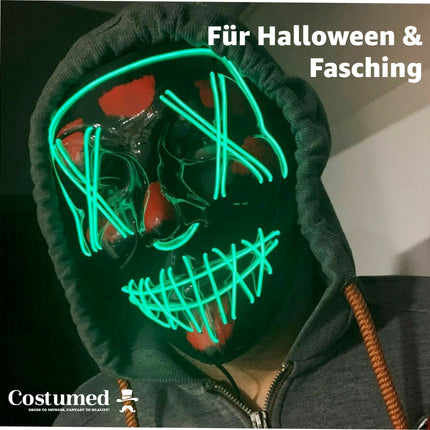 Halloween Maske Purge LED grün - Kostümmaske steuerbar für Halloween, Fasching & Karneval als Kostüm & Verleidung für Herren & Damen - TK Gruppe® Offizieller Onlineshop