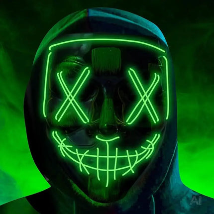 Halloween Maske Purge LED grün - Kostümmaske steuerbar für Halloween, Fasching & Karneval
