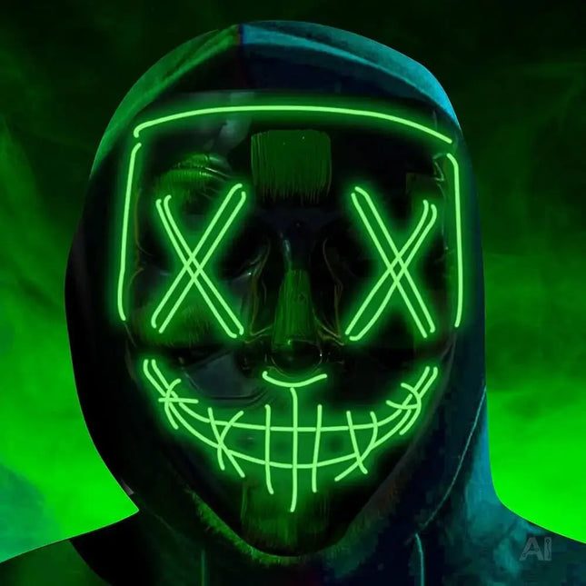 Halloween Maske Purge LED grün - Kostümmaske steuerbar für Halloween, Fasching & Karneval