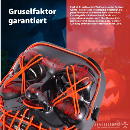 Halloween Maske Purge LED rot - Kostümmaske steuerbar für Halloween, Fasching & Karneval als Kostüm & Verleidung für Herren & Damen - TK Gruppe® Offizieller Onlineshop