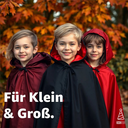 Halloween Vampir Kostüm Umhang mit Kaputze schwarz als Verkleidung für Kinder & Erwachsene - Fasching & Karneval - Einheitsgröße - TK Gruppe® Offizieller Onlineshop