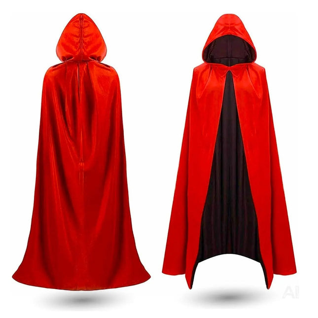 Halloween Vampir Kostüm Umhang - rot & schwarz - Kaputzenumhang für Kinder & Erwachsene - Umhang