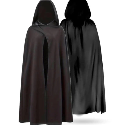 Halloween Vampirkostüm Umhang mit Kaputze schwarz als Verkleidung für Kinder & Erwachsene - Fasching & Karneval - Einheitsgröße