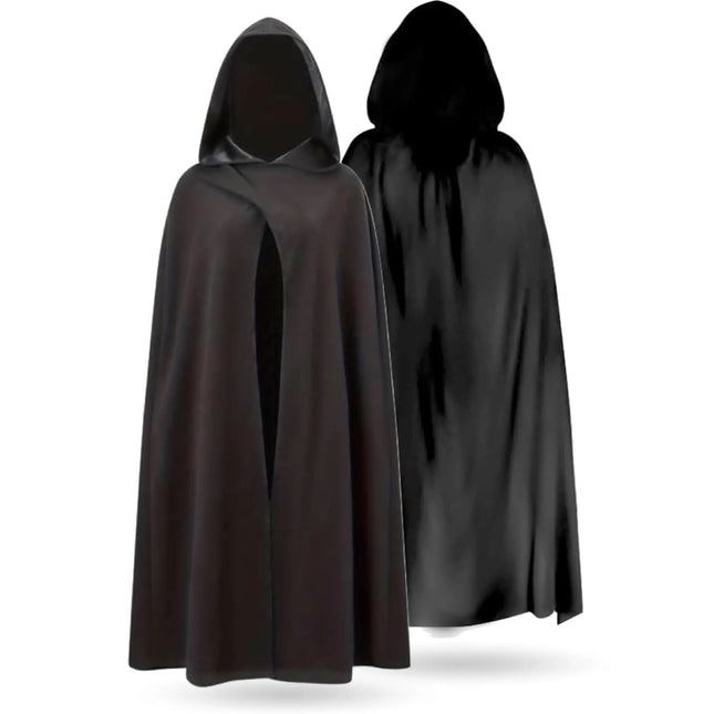 Halloween Vampirkostüm Umhang mit Kaputze schwarz als Verkleidung für Kinder & Erwachsene - Fasching & Karneval - Einheitsgröße