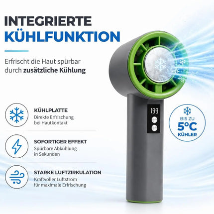 Handventilator Mini Ventilator mit Kühlfunktion bis zu 5 °C – USB-C wiederaufladbar tragbar – Taschenventilator für unterwegs (Grau)