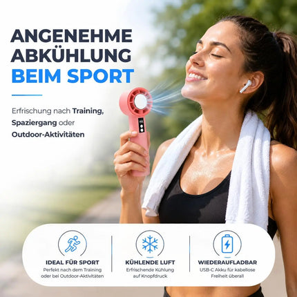 Handventilator Mini Ventilator mit Kühlfunktion bis zu 5 °C – USB-C wiederaufladbar tragbar – Taschenventilator für unterwegs (Grau)