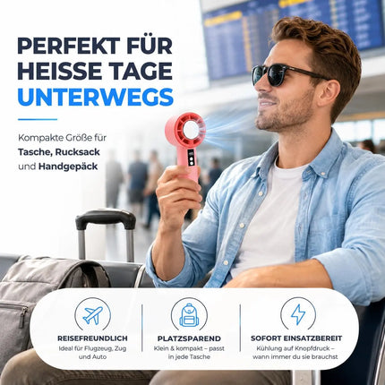 Handventilator Mini Ventilator mit Kühlfunktion bis zu 5 °C – USB-C wiederaufladbar tragbar – Taschenventilator für unterwegs (Rosa)