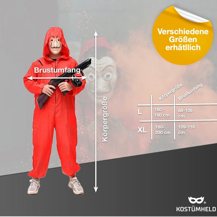 Haus des Geldes Kostüm Set für Erwachsene Unisex - Damen & Herren - mit Dali Salvador Maske, aufblasbares Gewehr, roter Overallanzug