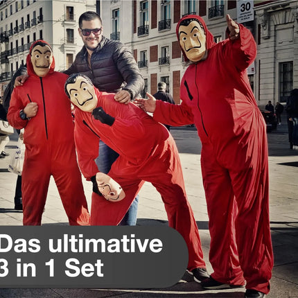 Haus des Geldes Kostüm Set für Erwachsene Unisex - Damen & Herren - mit Dali Salvador Maske, aufblasbares Gewehr, roter Overallanzug