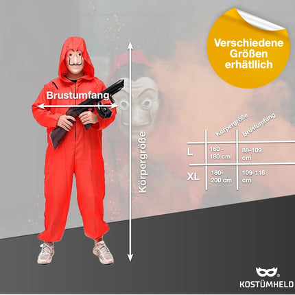 Haus des Geldes Kostüm Set für Erwachsene Unisex - Damen & Herren - mit Dali Salvador Maske, aufblasbares Gewehr, roter Overallanzug