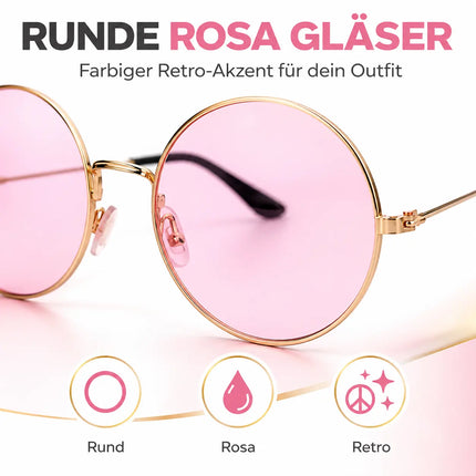 Hippie Brille Sonnenbrille rund pink – 70er 80er Accessoires wie John Lennon – Accessories für Fasching & Karneval