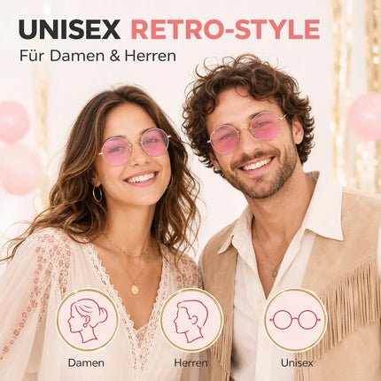 Hippie Brille Sonnenbrille rund pink – 70er 80er Accessoires wie John Lennon – Accessories für Fasching & Karneval
