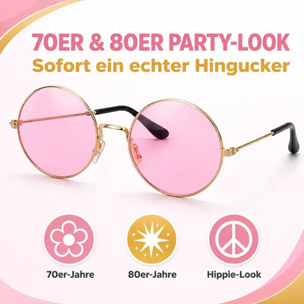 Hippie Brille Sonnenbrille rund pink – 70er 80er Accessoires wie John Lennon – Accessories für Fasching & Karneval