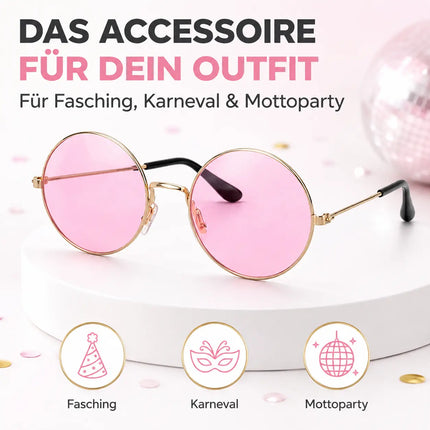 Hippie Brille Sonnenbrille rund pink – 70er 80er Accessoires wie John Lennon – Accessories für Fasching & Karneval