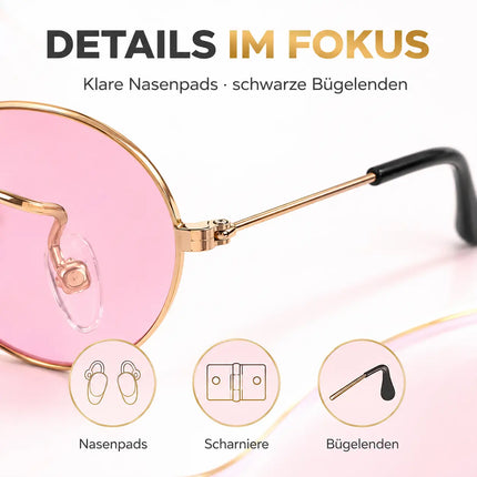 Hippie Brille Sonnenbrille rund pink – 70er 80er Accessoires wie John Lennon – Accessories für Fasching & Karneval